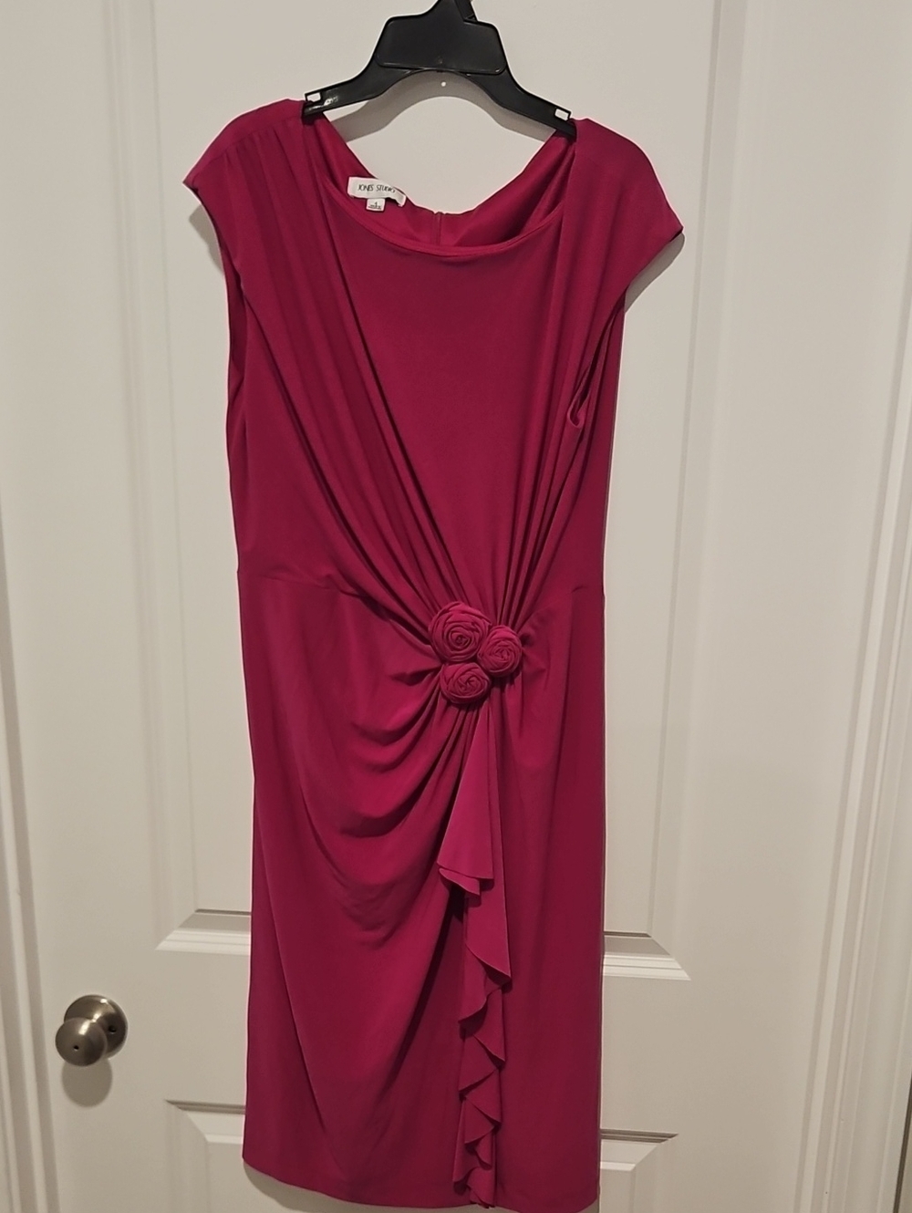 Jones Studio Fuchsia Draped Midi Dress with Rosette Detail